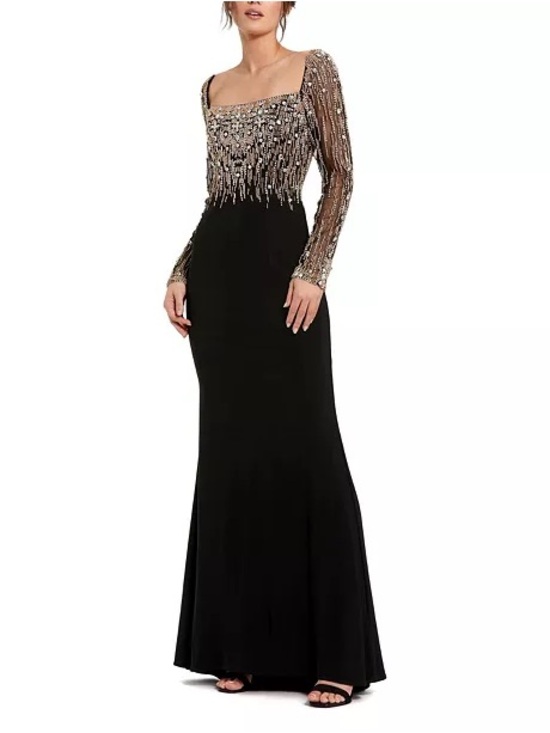 Mac Duggal Dresses & Skirts - Mac Duggal Beaded Embellished Square Neck Long Sleeve Jersey Gown